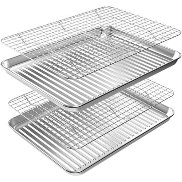 Baking Sheet with Rack Set (2 Pans + 2 Racks), Stainless Steel Cookie Sheet